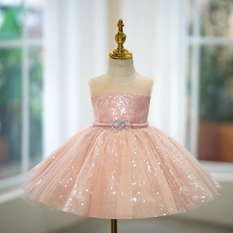 キッズ バースデー ドレス プリンセス セレモニー かわいい ドレス 高級感 女の子 最初 誕生日 ピンク スパンコール パーティー 女の子 ドレス スカート