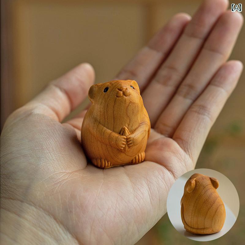 中国風 アクセサリー 装飾品 木材 DIY小 動物 木彫り ハンドル ピース デスクトップ アクセサリー 装飾..