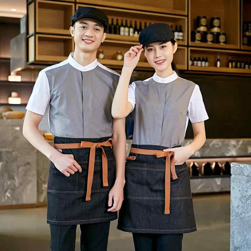 飲食店 ユニフォーム 制服 作業着 おしゃれ ファッション ケータリング レストラン ウェイター 半袖 アート 学生 カフェ 大きいサイズ ポリエステル セット