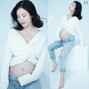 妊婦 マタニティ 婦人服 レディース ファッション 服 写真 撮影 アート 小道具 レトロ フォトスタジオ 衣装 かわいい おしゃれ デニム ニット セーター