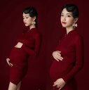 妊婦 フォト 衣装 マタニティ おしゃれ ファッション 写真 スタジオ 魅惑的 赤 チャイナドレス レトロ チャイナ風 アート ワンピース フリーサイズ レッド シンプル