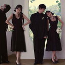 ウェディング 結婚式 ブライダル パーティ おしゃれ ファッション フォト スタジオ シンプル 黒 写真 スカート バックレス フリーサイズ ワンピース