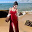 リゾートドレス サマードレス ディナードレス ホリデードレス 夏 ノースリーブ ロングドレス 魅惑的 開放的 旅行 ビーチ 海辺 写真撮影 エキゾチック エレガント フェミニン レディース
