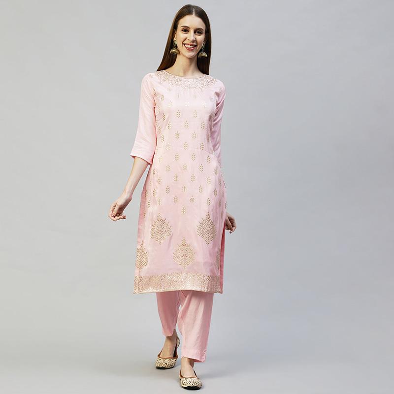 インド レディース ファッション コットン 綿 女性用 婦人服 伝統的 普段着 2点セット トップス パンツ