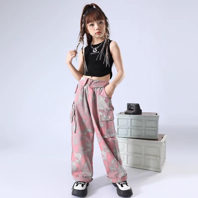 子供服 ヒップホップ パフォーマンス ジャズ ダンスキャットウォーク ステージ ストリート 衣装 夏 女の子 子供 キッズ用 スーツ