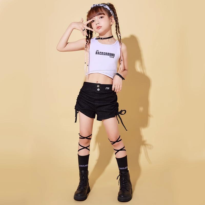 子供服 ヒップホップ パフォーマンス ジャズ ダンスキャットウォーク ステージ ストリート 衣装 ガール クール スーツ 夏