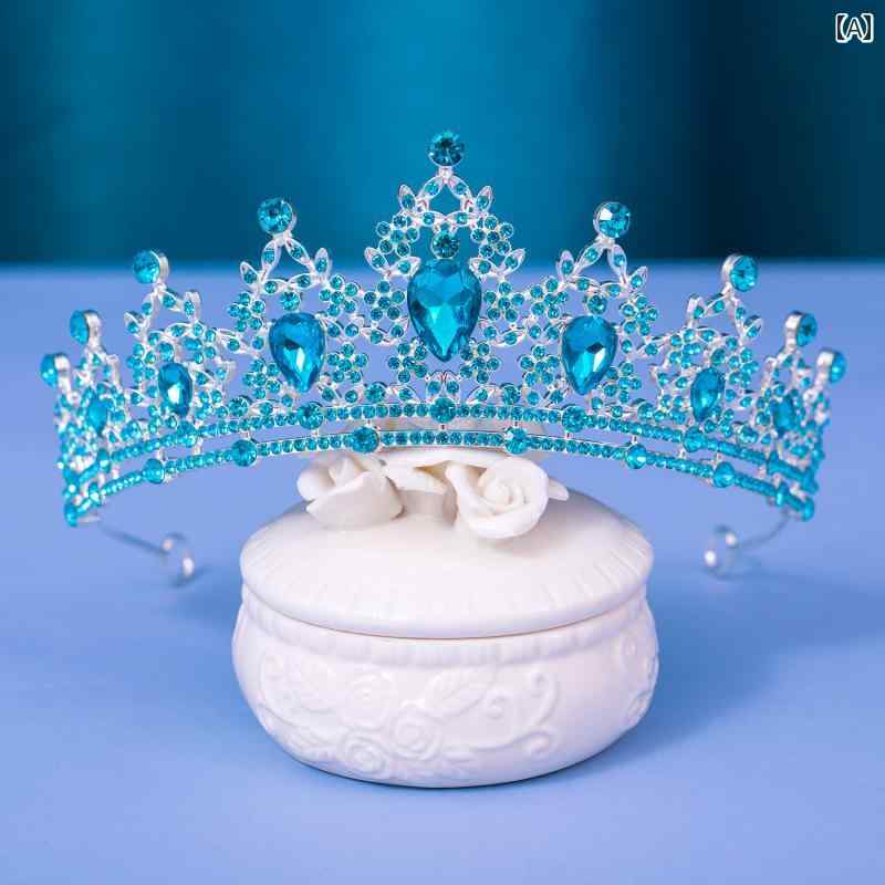 子供 王冠 ティアラ プリンセス 誕生日 ドレス パフォーマンス ブルー 女の子 ヘア アクセサリー
