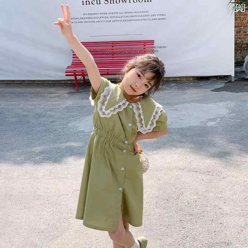 女の子 ワンピ かわいい サマー ドレス 韓国 子供服 カジュアル シャツ プリンセス スカート 夏 清涼感