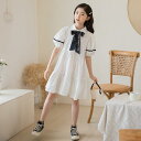 女の子 ワンピース キッズ ファッション 子供服 おしゃれ かわいい ドレス 夏 プリンセス 白 韓国 コットン ホワイト 半袖 リボン シンプル