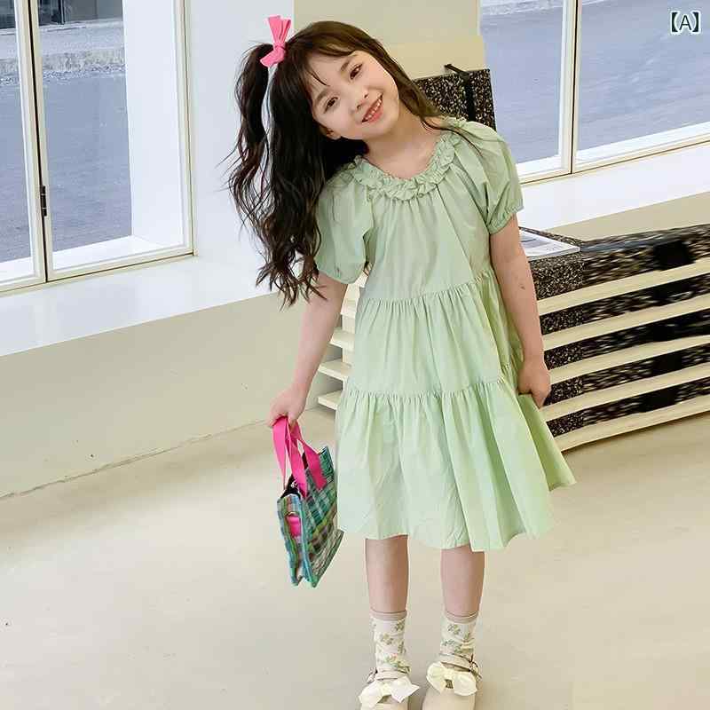 女の子 ワンピース かわいい 夏 韓国 子供服 ガール ふわふわ カジュアル プリンセス パフォーマンス スカート