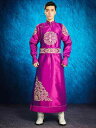 モンゴル ローブ メンズ ハイエンド 刺繍 チベット 民族 ダンス パフォーマンス 衣装 ローズレッド 大きいサイズ