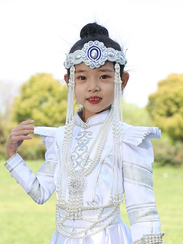 楽天サークルYouヘアアクセサリー キッズ 子供 モンゴル 帽子 民族 チベット 舞踊 パフォーマンス 衣装 ハイエンド ホワイト タッセル