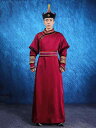 モンゴル ローブ メンズ 民族 ダンス パフォーマンス ファッション 赤 結婚式 写真 撮影 ワインレッド 長袖 男性 衣装 レトロ