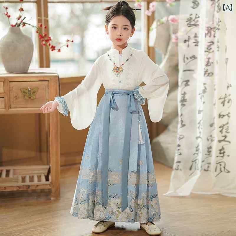 子供服 キッズ 女の子 プリンセス ファッション オールシーズン 刺繍 チャイナ風 ドレス スカート ハイエンド ブルー