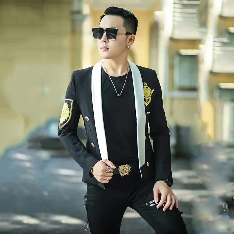 スーツ ジャケット 舞台衣装 メンズ チャイナ風 スーツ 春秋 薄 韓国 スリム バッジ スーツ 男性 カジュアル ナイトクラブ