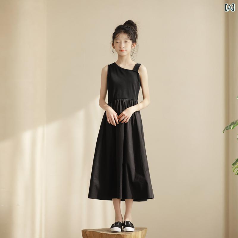 子供服 ワンピース キッズ 女の子 かわいい プリンセス ファッション サマー ドレス ブラック 夏 韓国 ノースリーブ スカート サスペンダー