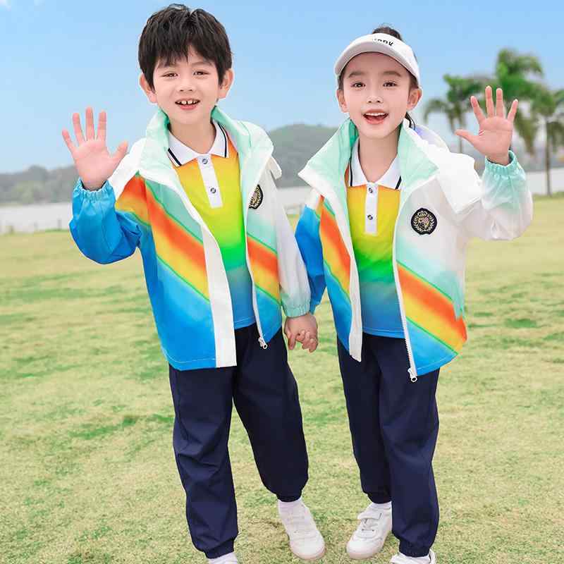 キッズ 子供 スポーツウェア 小学校 制服 レインボー ジャケット セット 少年 少女 幼稚園 春秋 ファッション 運動着 ジャージ