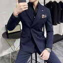 メンズ ダブルブレスト ブレザー ハイエンド ビジネス カジュアル 韓国 スリムフィット ピークド スーツ レジャー ファッション スリムフィット