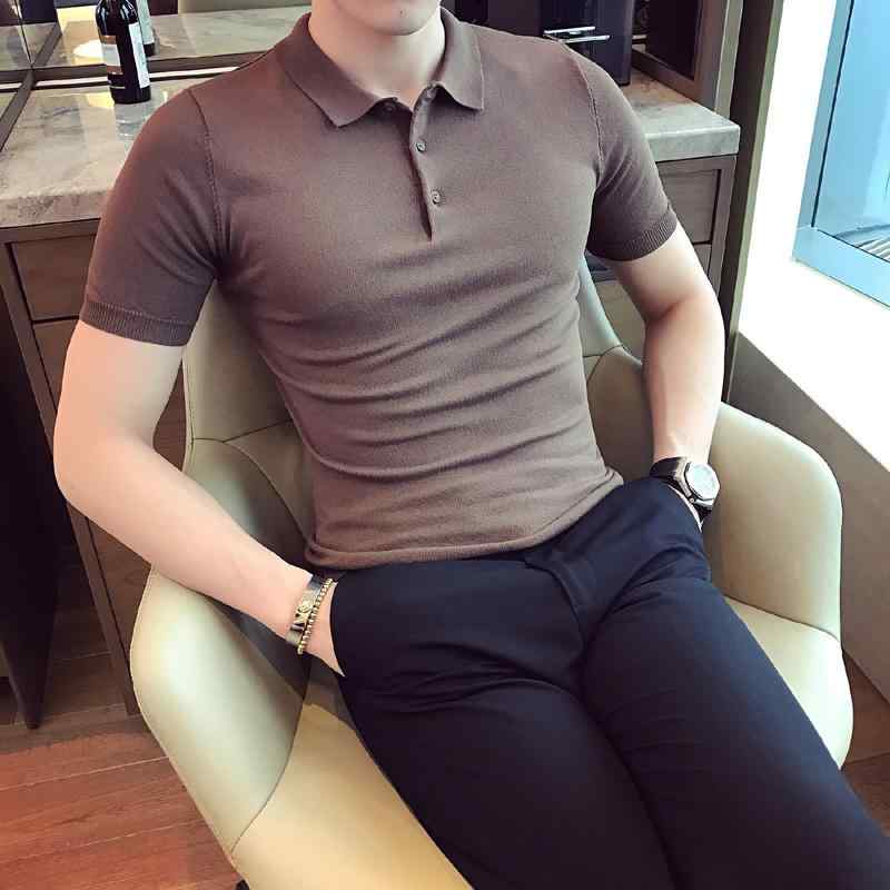 ポロシャツ 半袖 T シャツ メンズ 夏 ビジネス 韓国 スリム カジュアル 無地 冷感 ニット スリムフィット ファッション