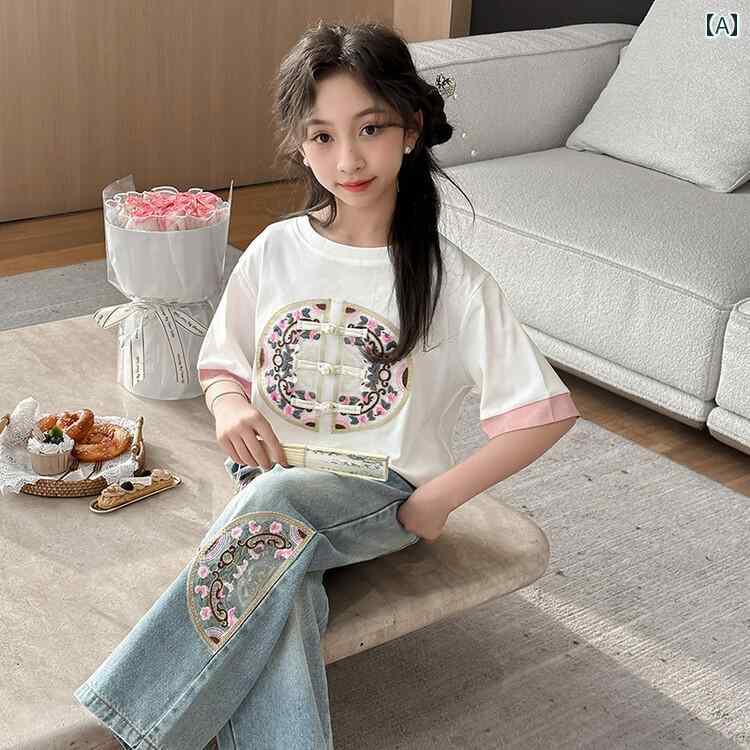 子供服 女の子 Tシャツ ジーンズ セットアップ 夏 ラブリー キュート かわいい 通学 アウトドア サマースーツ キッズ