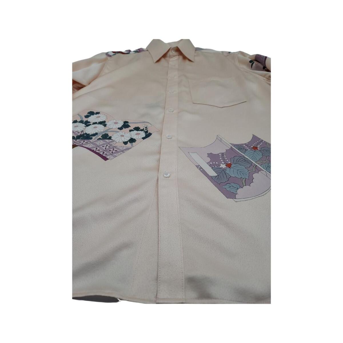 着物リメイク 着物シャツ 着物 着物ワイシャツ 和服 和柄ドレスシャツ ワイシャツ 長袖 ユニセックス 男女兼用 シルク 正絹 国産 プレゼント 贈り物 一点もの サスティナブル