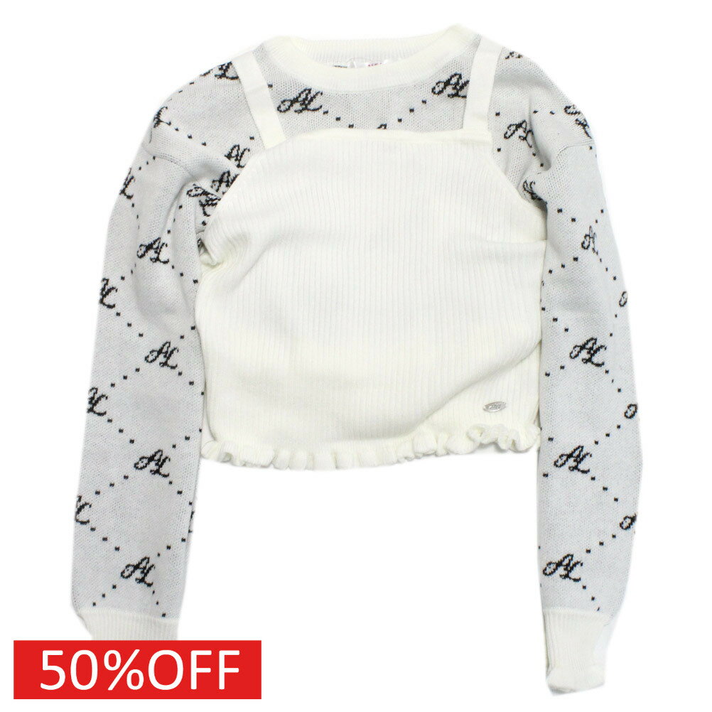 【アルジー/algy/JS/ガールズ/ジュニア/女の子】 セール 【50%OFF】 総柄短丈ニット×キャミセット オフ..