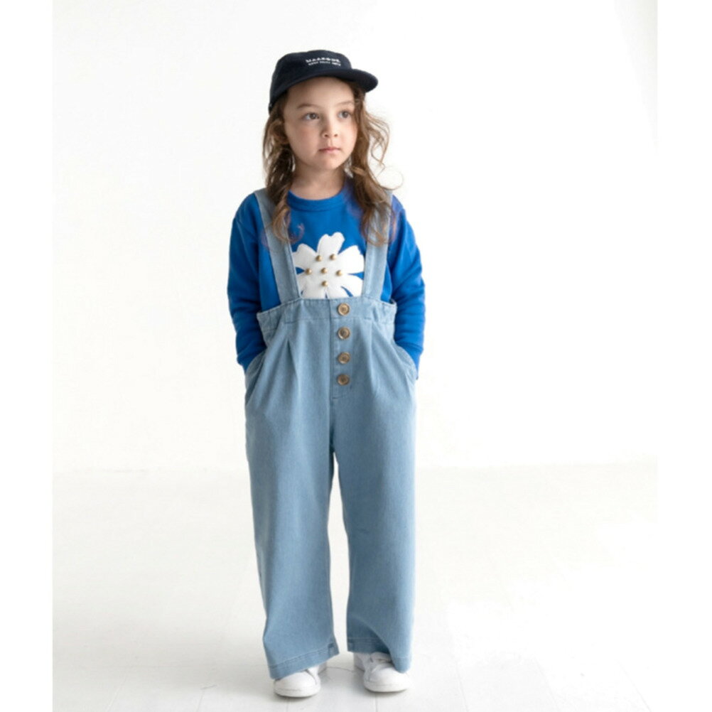 子供服サーカスの【マルーク 子供服 maarook 女の子 親子 ガールス ベビー ベビーギフト】 セール 【50%OFF】 ブルーデニムニットサスペンダーパンツ ブルー(7)｜アングル2