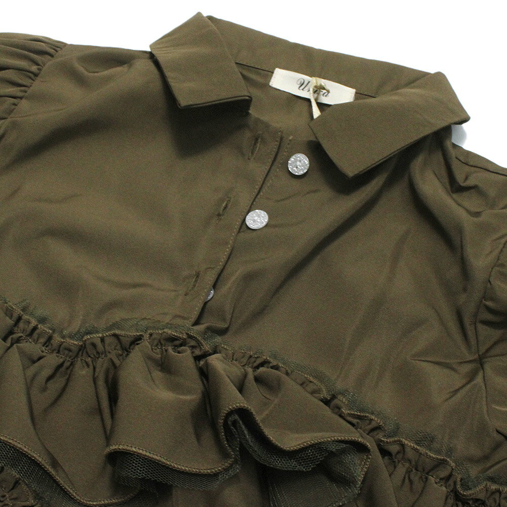 【ユニカ 子供服 UNICA 女の子 ガールズ レディース】 ウェービーフリルブラウス カーキ（18)