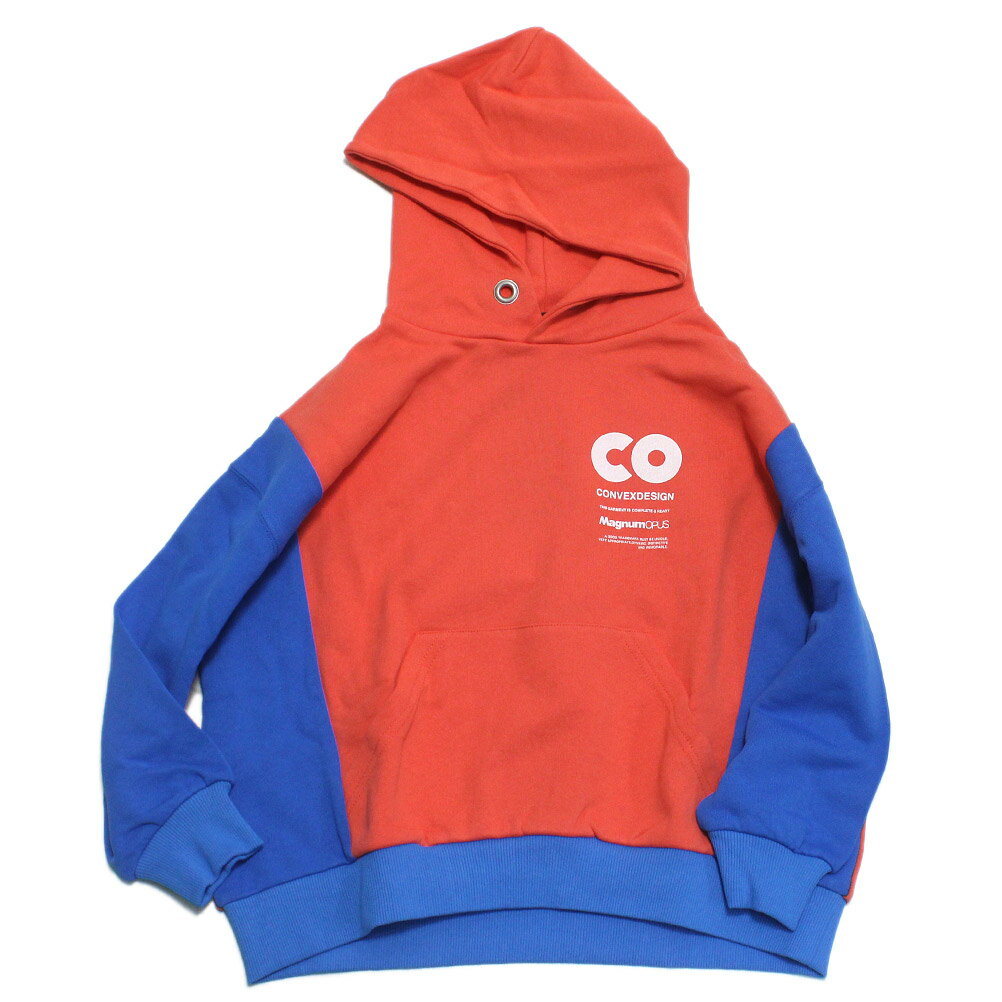 【CONVEX コンベックス 子供服 ジュニア キッズ】 バイカラーワイドパーカー アカ(4)