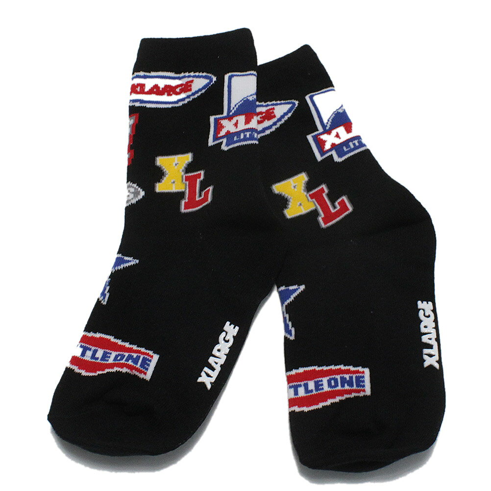 【キッズ エクストララージ XLARGE KIDS 子供服 エックスラージ】 ワッペンロゴソックス クロ(80)