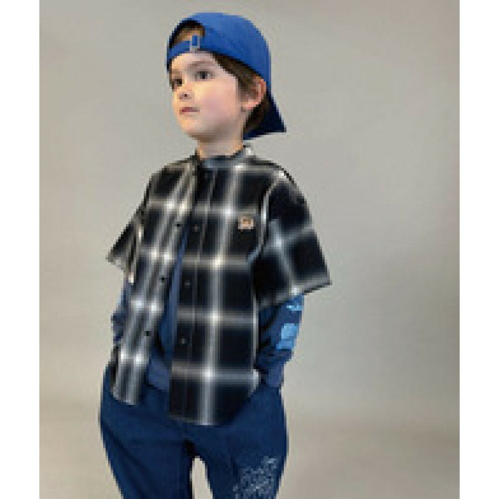 【グルーヴィーカラーズ groovy colors ジュニア 子供服】 オンブレチェック バンドカラー S/S シャツ..