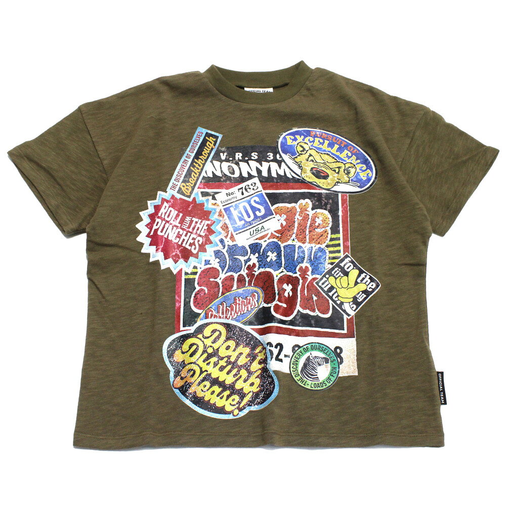 Rakuten - 【オフィシャルチーム 子供服 OFFICIAL TEAM】 スラブ天竺 ステッカー柄Tシャツ カーキ