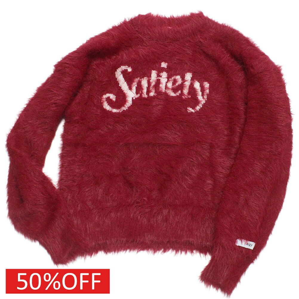 Crew Neck - 【アルジー/algy/JS/ガールズ/ジュニア/女の子】 セール 【50%OFF】 ロゴジャガードシャギーニット レッド(RR)