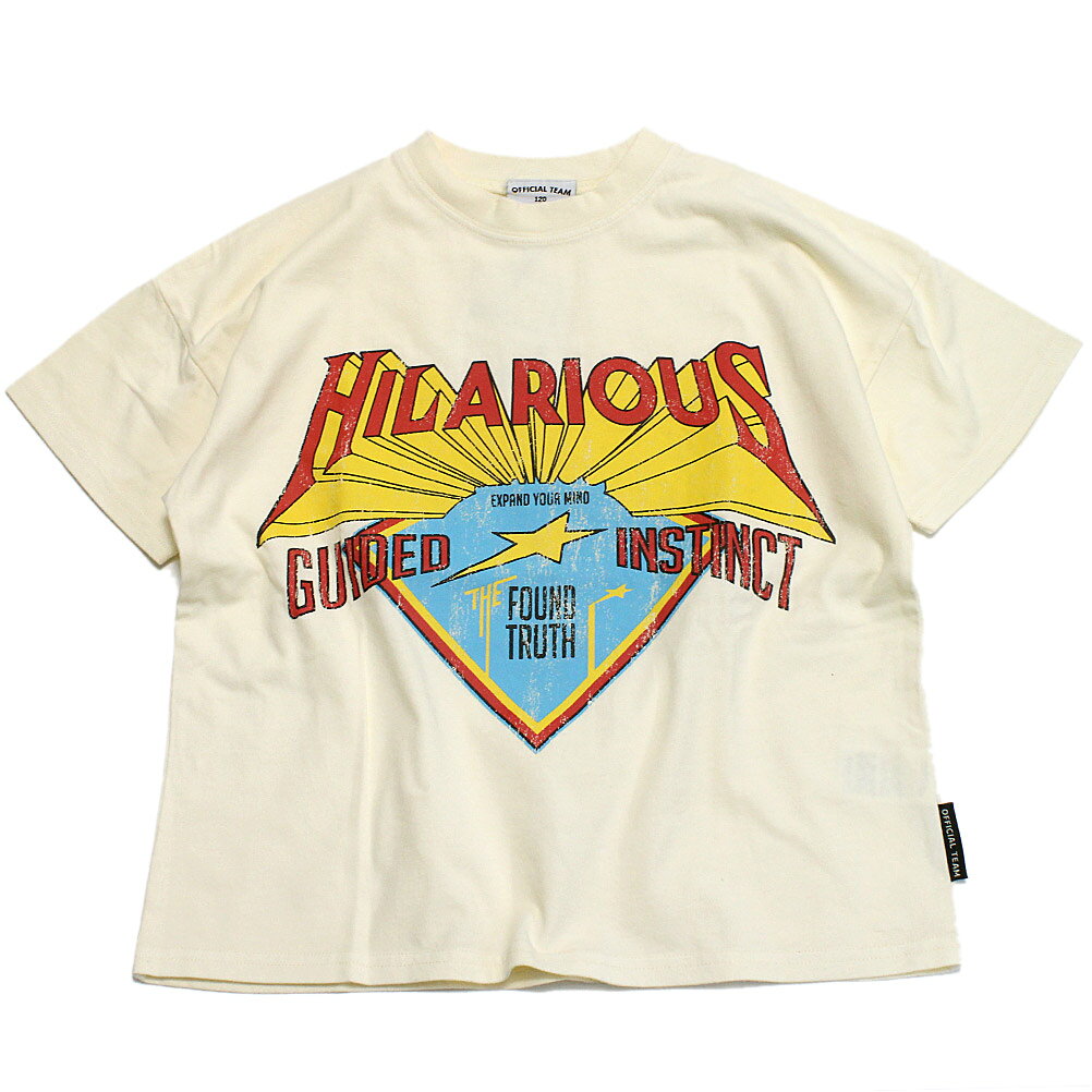 【オフィシャルチーム 子供服 OFFICIAL TEAM】 製品染めHILARIOUSロゴ Tシャツ アイボリー