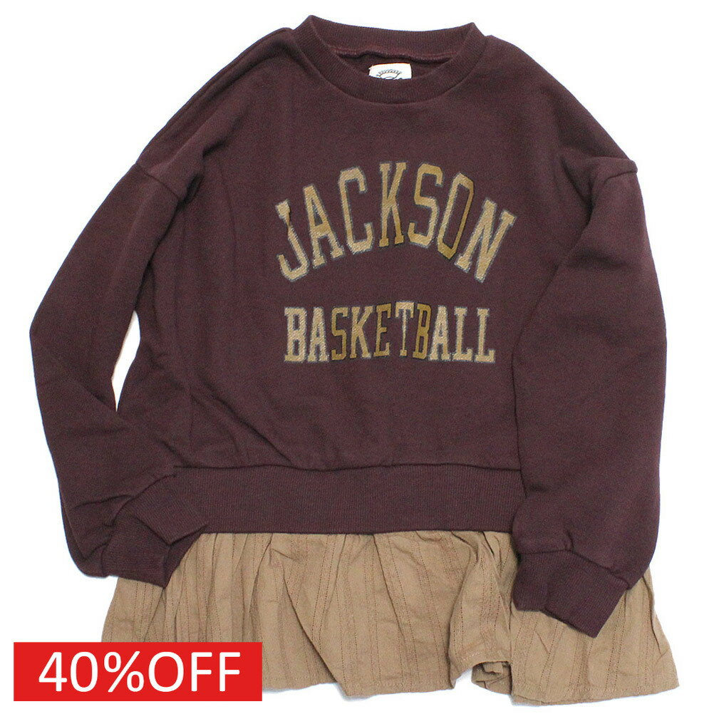 【オーシャンアンドグラウンド/子供服/ベビー/キッズ/ジュニア/ocean&ground】 セール 【40%OFF】 ガールズレイヤードカレッジスウェット ワインレッド(WN)