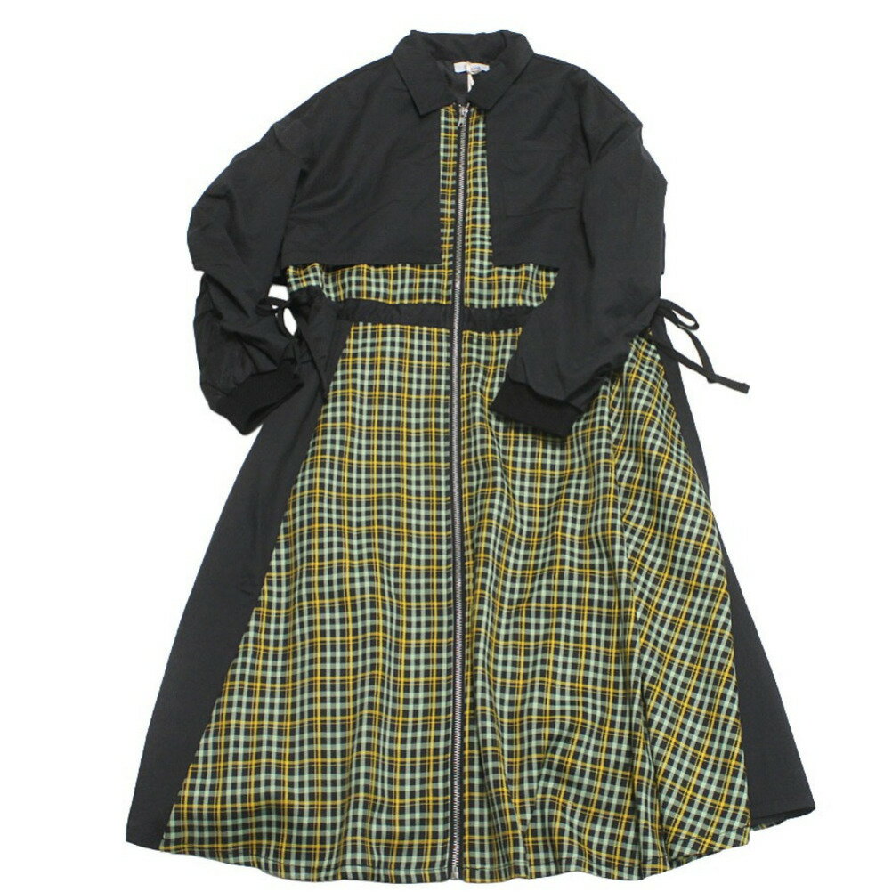 【ユニカ 子供服 UNICA 女の子 ガールズ レディース】 チェックzipperジャケットワンピース ブラック(4)