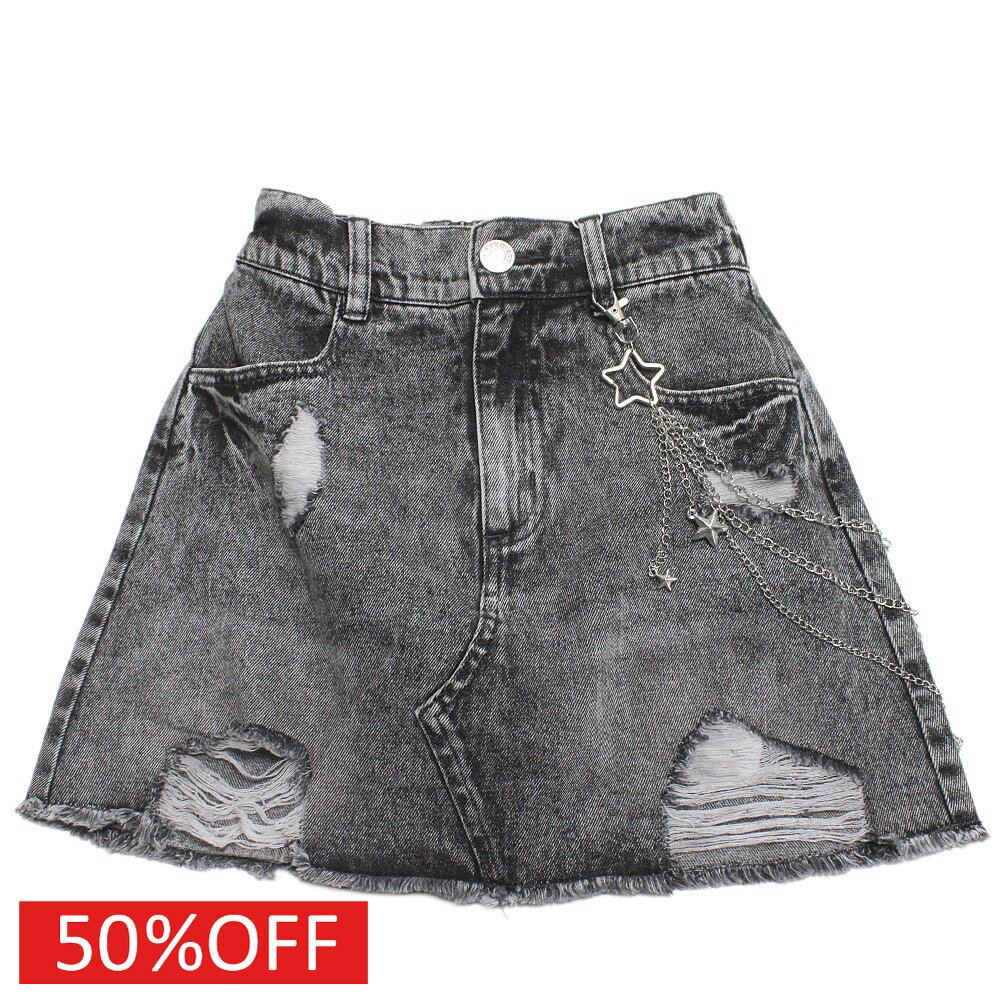 【Love toxic/ラブトキ/ラブトキシック/JS/ジュニア/ガールズ】 セール 【50%OFF】 チェーン付ダメージデニムミニスカート グレー(82)