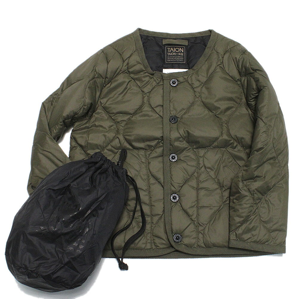 【TAION タイオン ダウン インナーダウン キッズ 子供服 プレゼント】 ミリタリー クルーネックボタン ダウンジャケット ダークオーリブ(DOL)