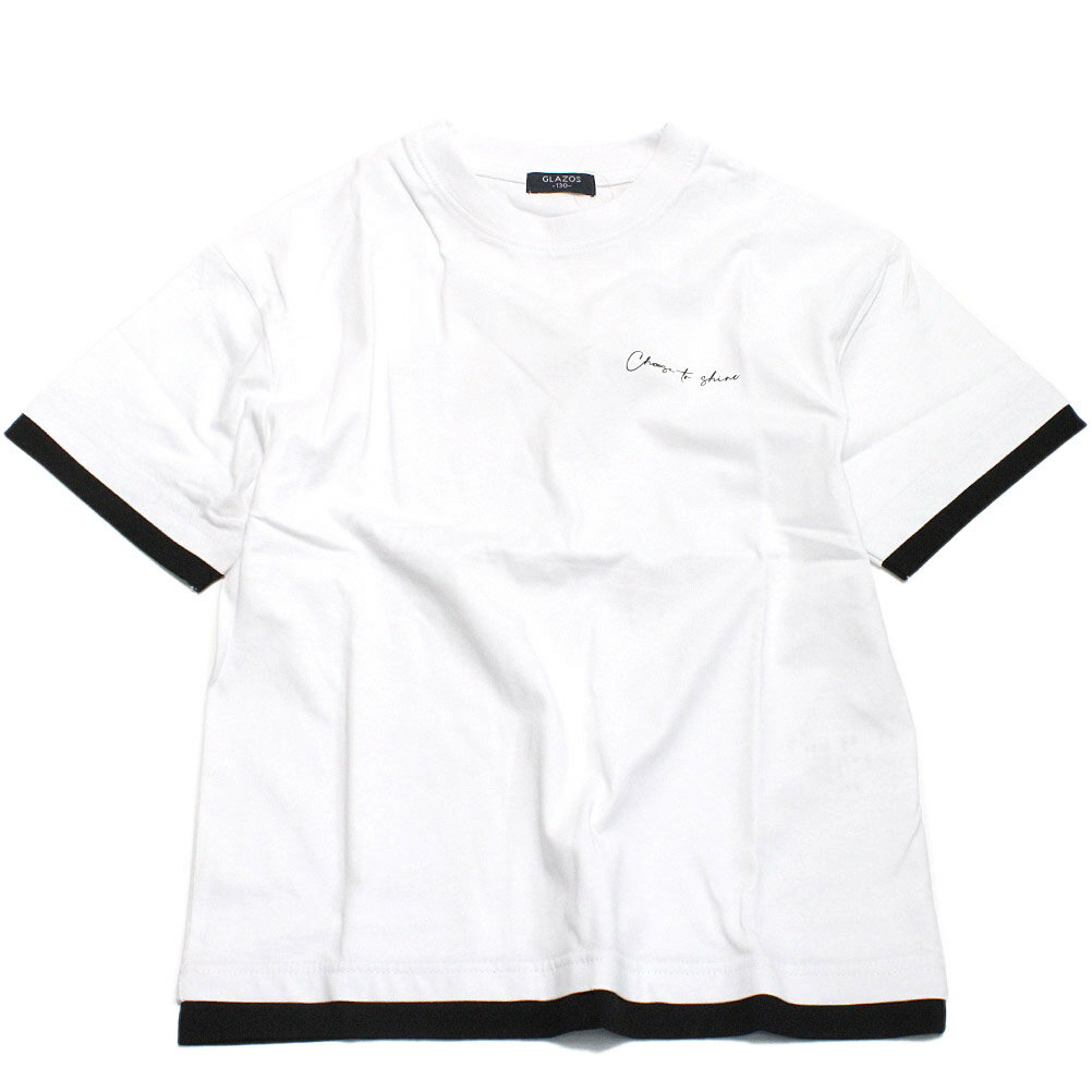  あす楽 ワンポイントロゴ裾レイヤード半袖Tシャツ シロ(01)
