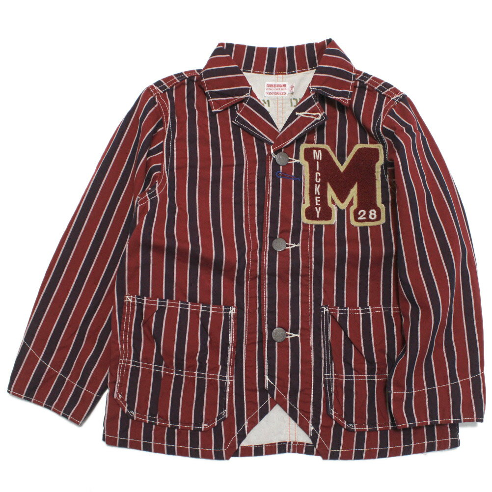 【子供服/ディズニー/DD×ミッキー/DENIM DUNGAREE×MICKEYコラボ/デニムアンドダンガリー】 レジメンストライプ MICKEY JK 5R赤