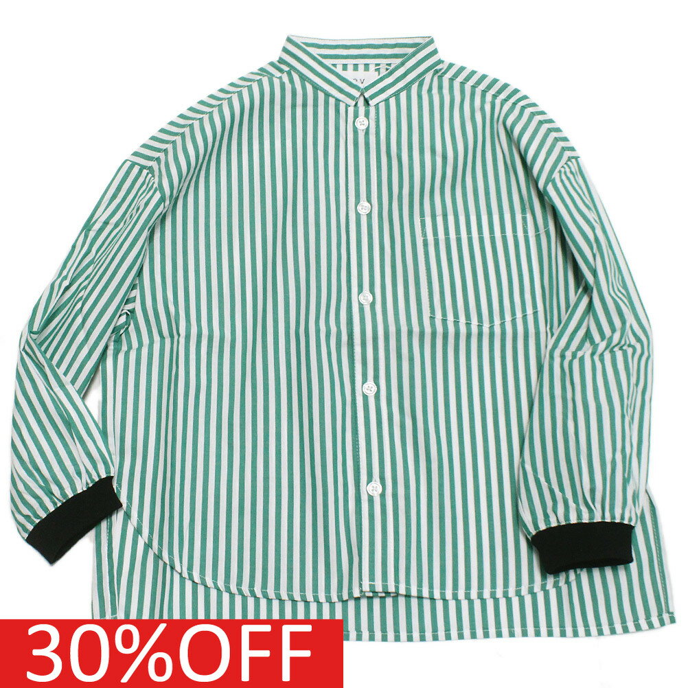 【子供服 フォブ FOV キッズ】 セール 【30%OFF】 ストライプマオカラーシャツ グリーン(GN)