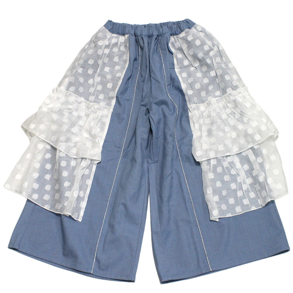 Long-Trousers, Trousers - 【ユニカ 子供服 UNICA 女の子 ガールズ レディース】 alphabetオーガンジースカートパンツ ライトブルー×オフホワイト(57)