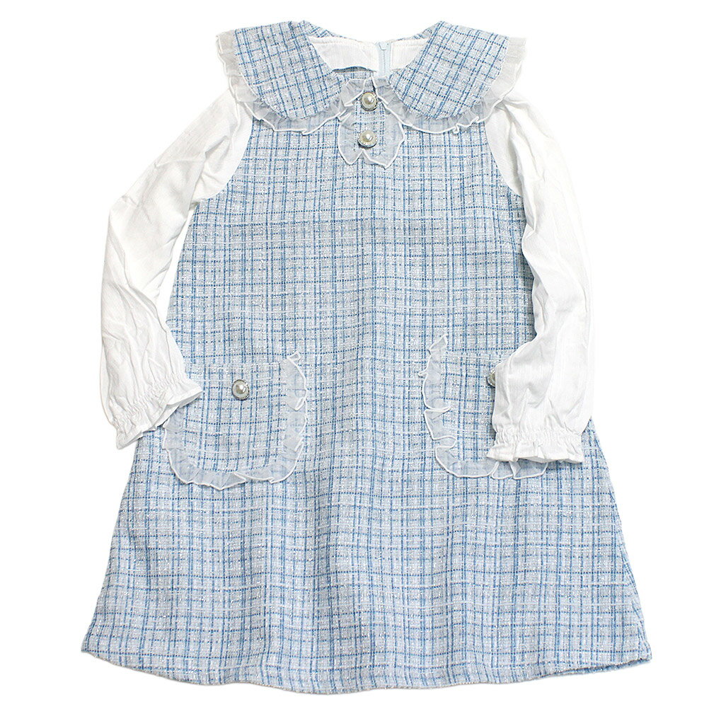 Long-Sleeved - 【la poche biscuit】【子供服】【ラ ポシェ ビスキュイ】【子ども服】 ツイードワンピース サックス(SS)