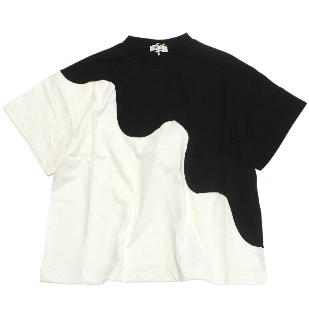 【ユニカ 子供服 UNICA 女の子 ガールズ レディース】 twoピースバイカラーTシャツ ブラック×オフホワイト(59)