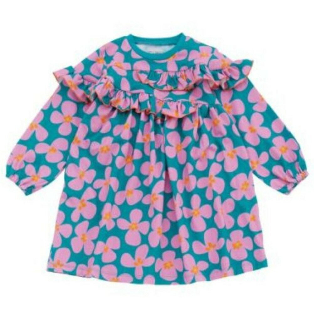 Rakuten - 【オーシャンアンドグラウンド/子供服/ベビー/キッズ/ジュニア/ocean＆ground】 ソウガラアシンメトリーフリルワンピース エメラルドグリーン(EG)