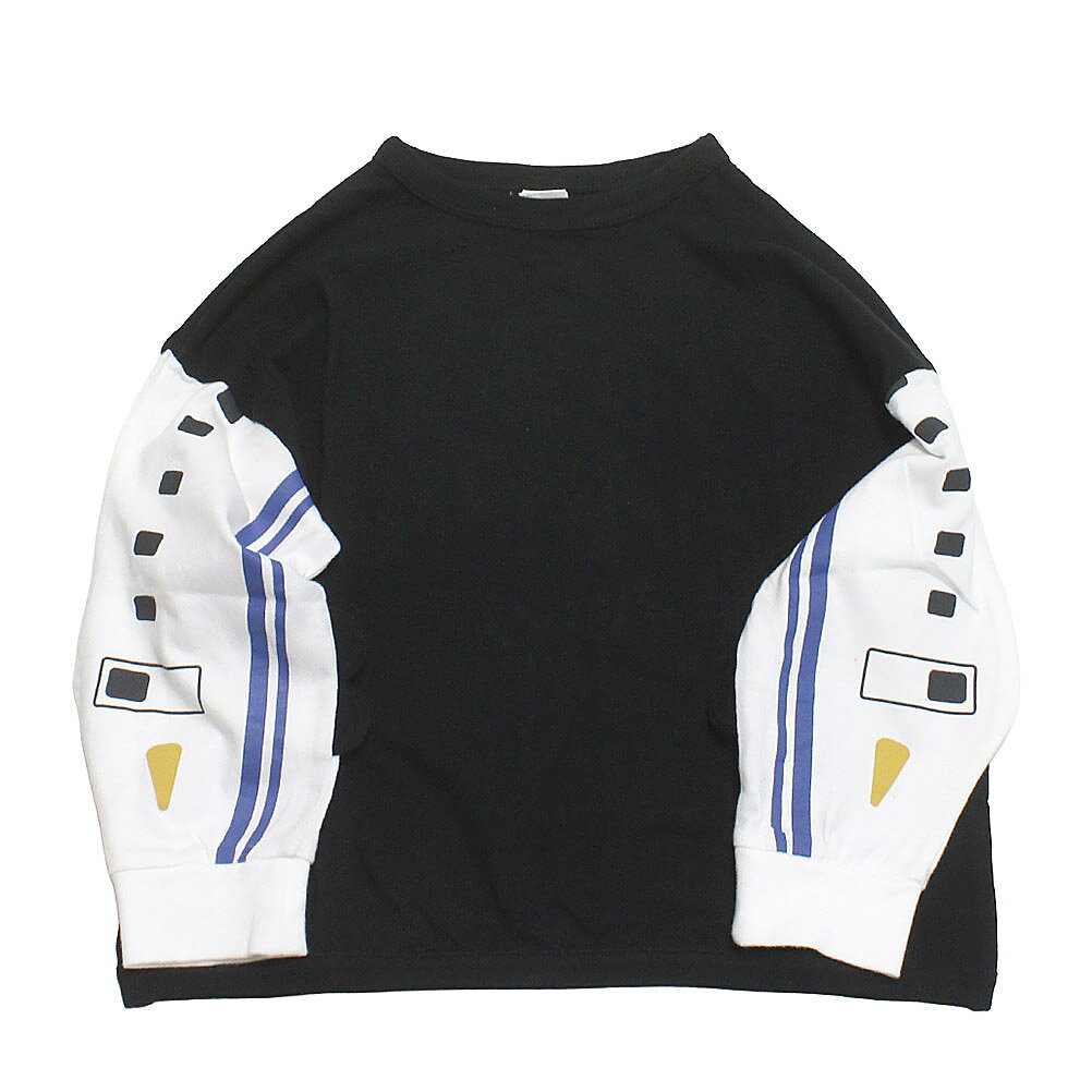 【nicohrat/ニコフラート/子供服/キッズ服】 新幹線袖 ロングTシャツ ブラック(BK)のサムネイル
