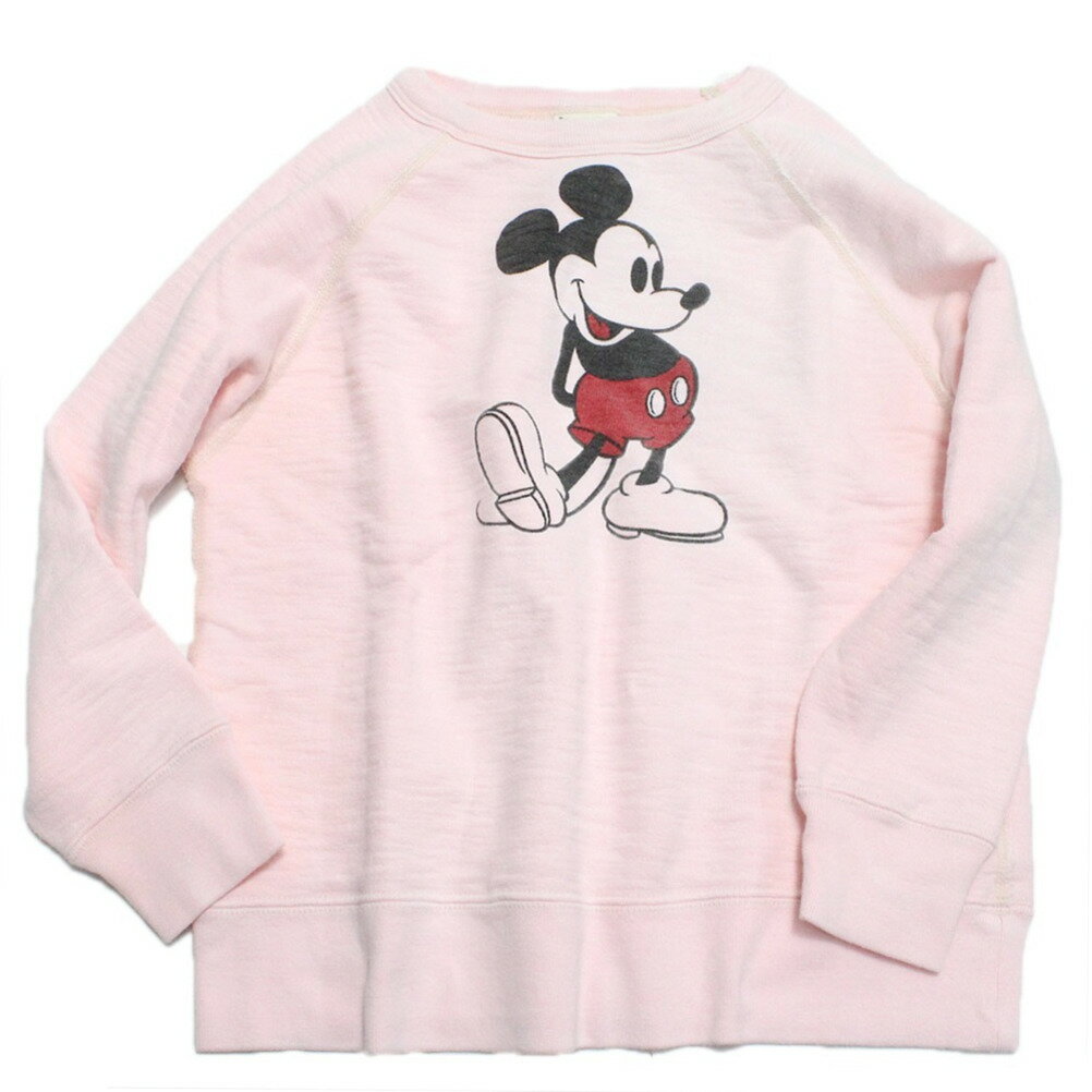 【子供服/ディズニー/DD×ミッキー/DENIM DUNGAREE×MICKEYコラボ/デニムアンドダンガリー】 ビンテージウラケ MICKEY スウェット 26LP淡ピンク
