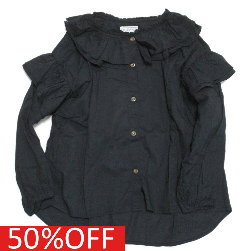 楽天子供服サーカス【オーシャンアンドグラウンド/子供服/ベビー/キッズ/ジュニア/ocean&ground】 セール 【50％OFF】 あす楽 フリルカラーシャツチュニック ブラック（BK）