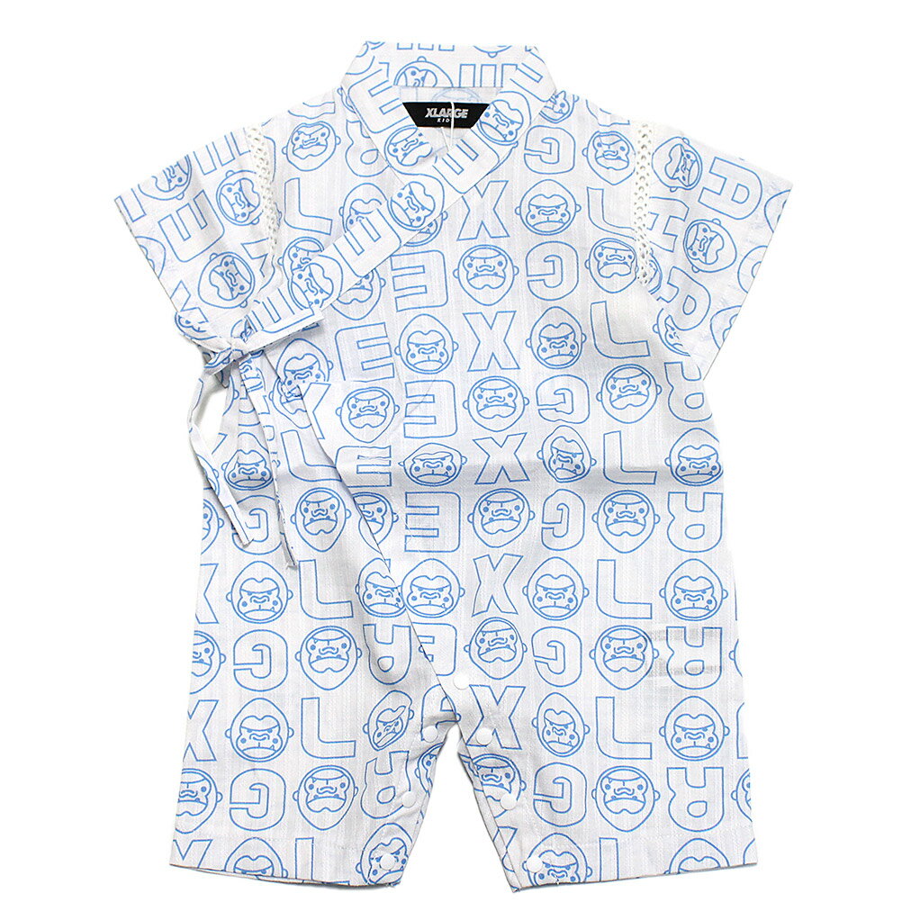 【キッズ エクストララージ XLARGE KIDS 子供服 エックスラージ】 ファニーゴリラ総柄甚平オール シロ(01)