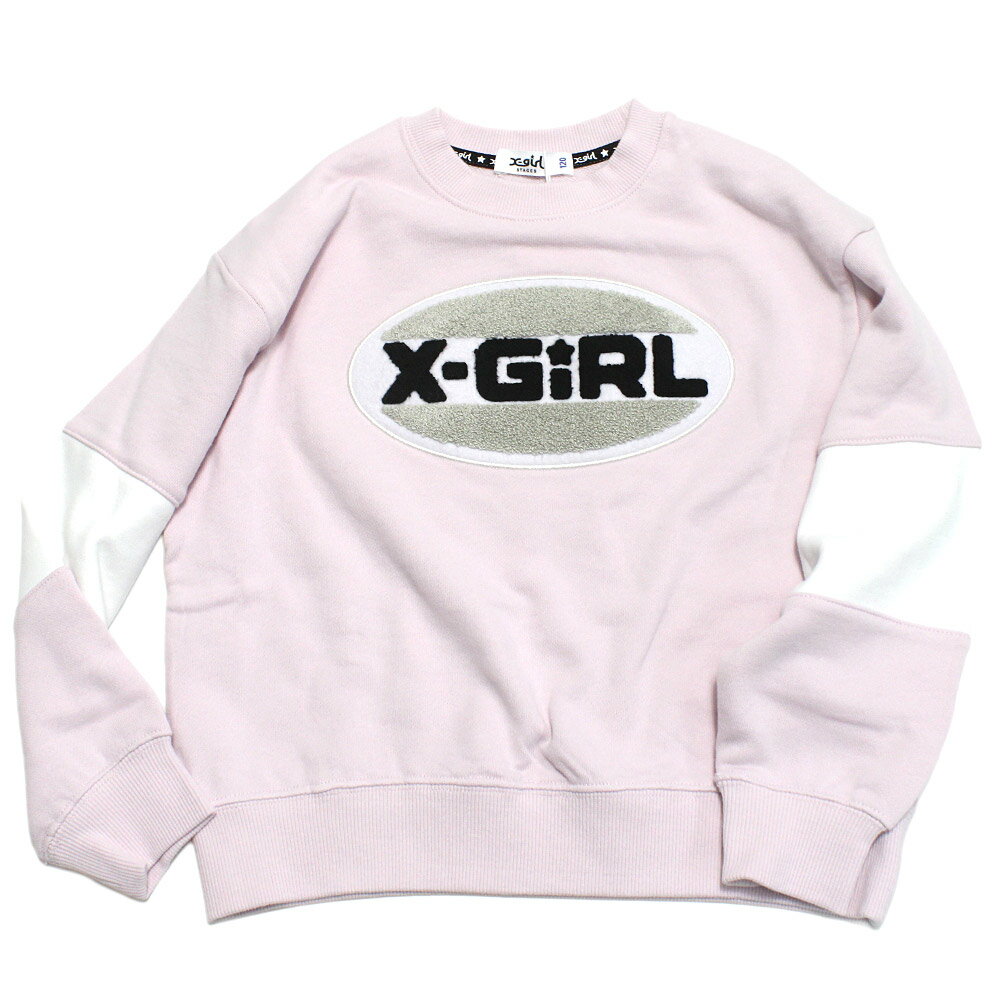 【エックスガール エックスガールステージズ X-GIRL STAGES 子供服 女の子】 サガラ刺繍オーバルロゴ配置トレーナー ピンク(11)